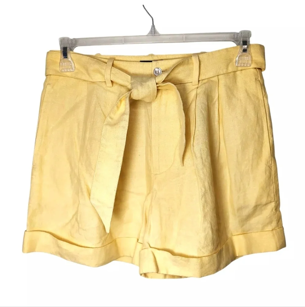 Polo Ralph Lauren Womens Shorts Size 12 Yellow Linen Relaxed Fit Roll Cuffs New